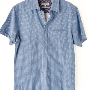 Ted Baker London Shirt 100% Cotton Short Sleeve Button Down Blue Size3 / US M